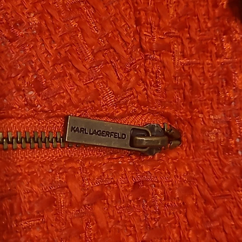 NWT KARL LAGERFELD PARIS ORANGE TWEED DOUBLE BREASTED BLAZER - Picture 8 of 14